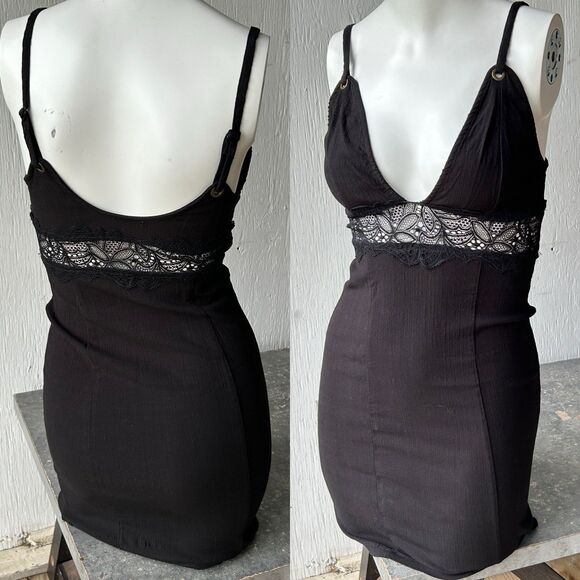 Intimately Free People Strappy V-neck Bodycon Dress size XS Lace Accent Form Fit - Picture 3 of 7